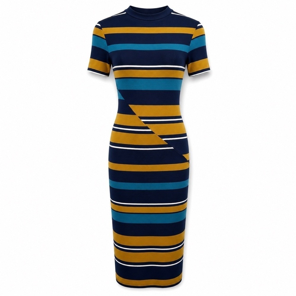 Abercrombie & Fitch Y2K Bodycon Midi Dress Striped Coastal Preppy Nautical BTC S